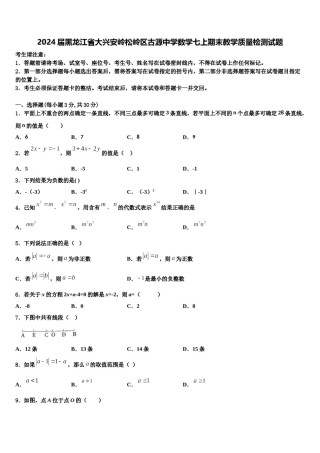 2024届黑龙江省大兴安岭松岭区古源中学数学七上期末教学质量检测试题含解析.doc