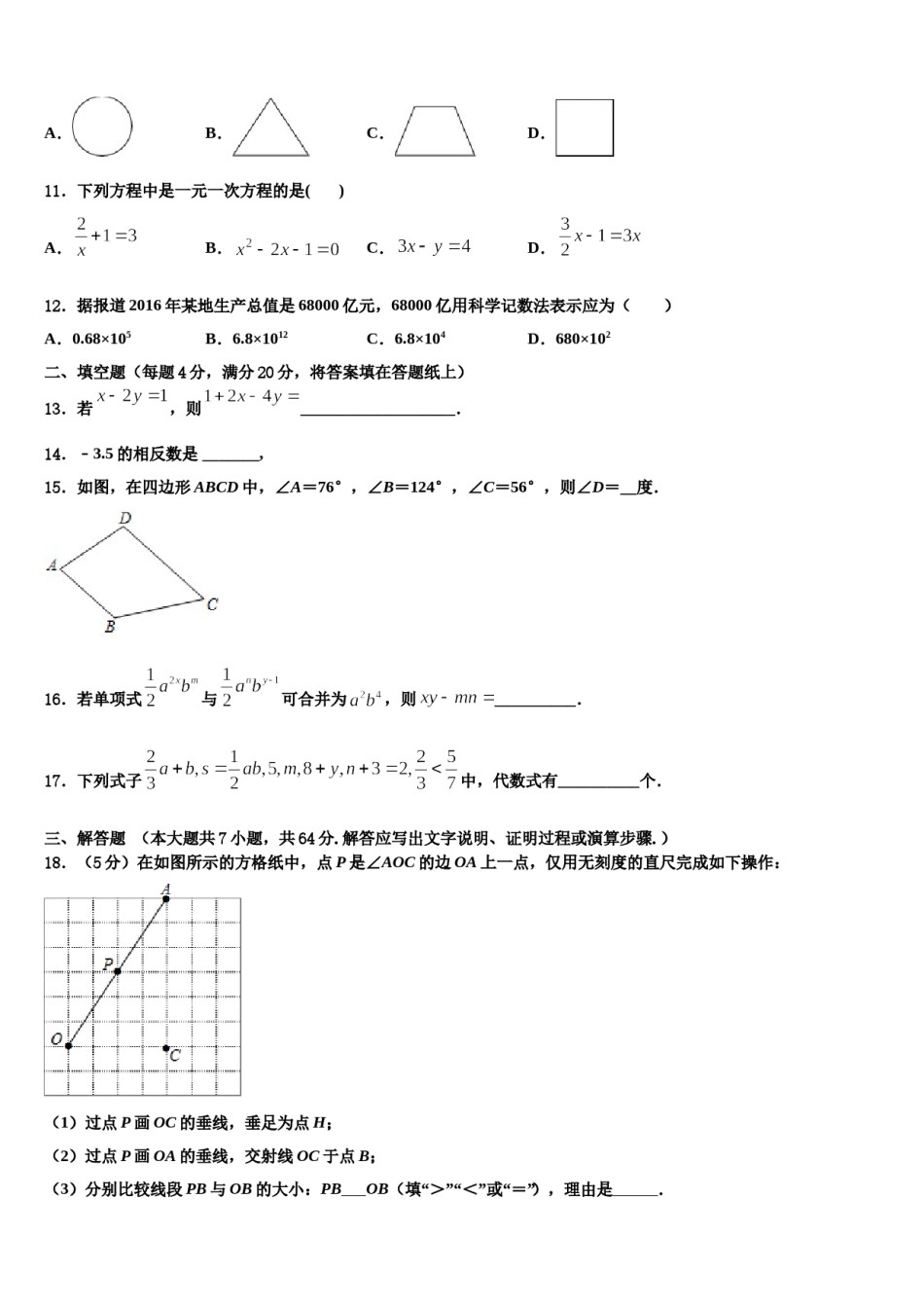 2024届黑龙江省大庆市第十九中学七年级数学第一学期期末质量跟踪监视试题含解析.doc_第3页