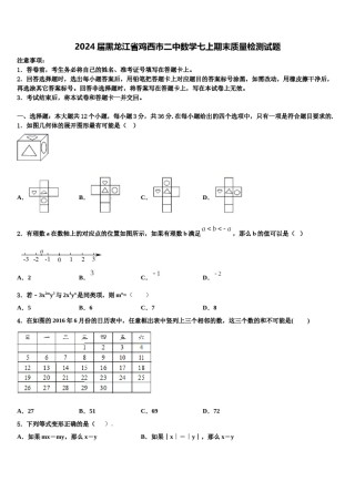 2024届黑龙江省鸡西市二中数学七上期末质量检测试题含解析.doc
