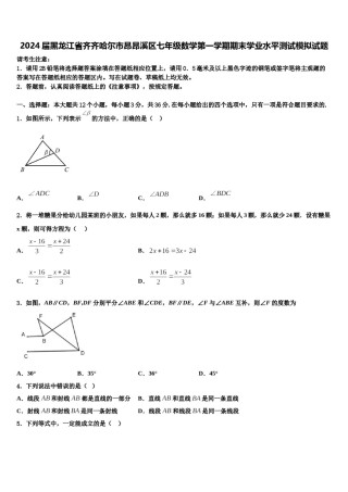 2024届黑龙江省齐齐哈尔市昂昂溪区七年级数学第一学期期末学业水平测试模拟试题含解析.doc