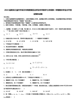 2024届黑龙江省齐齐哈尔市梅里斯区达呼店中学数学七年级第一学期期末学业水平测试模拟试题含解析.doc