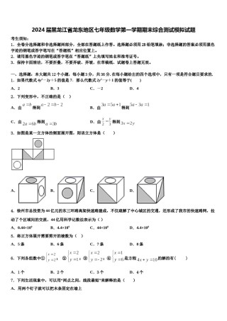 2024届黑龙江省龙东地区七年级数学第一学期期末综合测试模拟试题含解析.doc