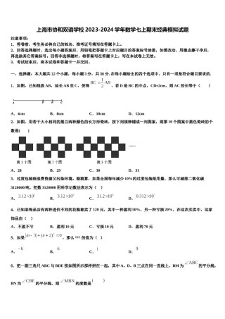 上海市协和双语学校2023-2024学年数学七上期末经典模拟试题含解析.doc