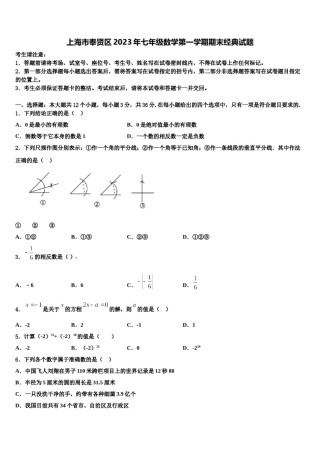 上海市奉贤区2023年七年级数学第一学期期末经典试题含解析.doc