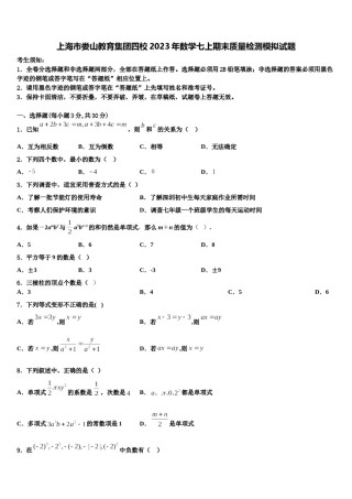 上海市娄山教育集团四校2023年数学七上期末质量检测模拟试题含解析.doc