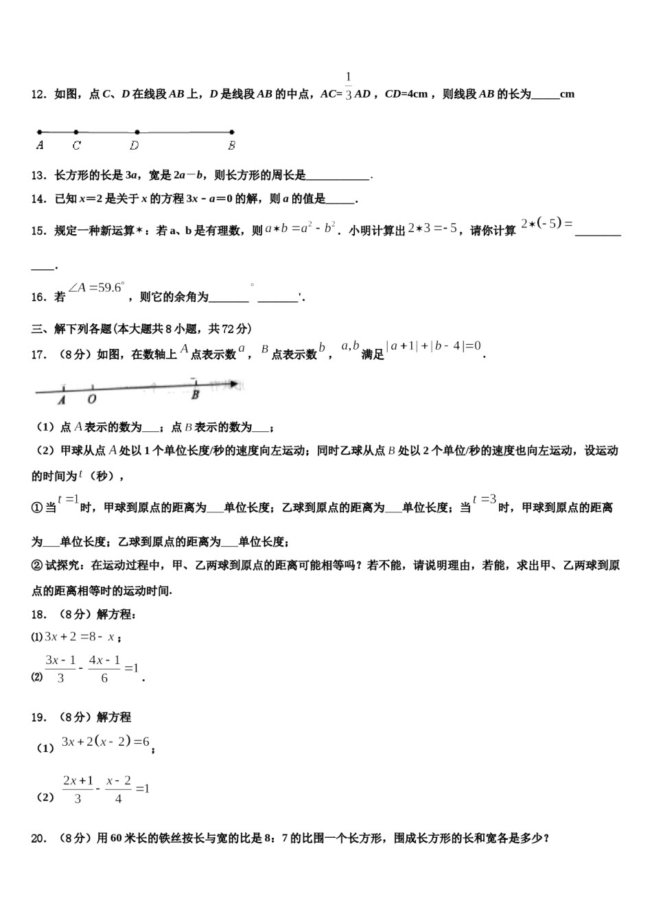上海市长宁、金山区2023年数学七年级第一学期期末监测模拟试题含解析.doc_第3页