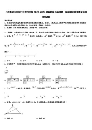 上海市闵行区闵行区莘松中学2023-2024学年数学七年级第一学期期末学业质量监测模拟试题含解析.doc