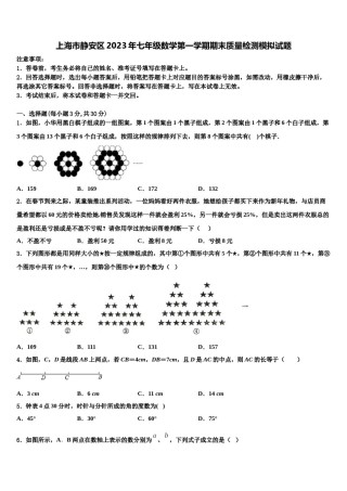 上海市静安区2023年七年级数学第一学期期末质量检测模拟试题含解析.doc