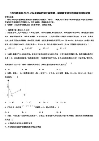 上海市黄浦区2023-2024学年数学七年级第一学期期末学业质量监测模拟试题含解析.doc