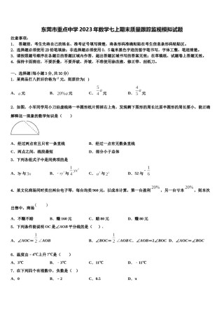 东莞市重点中学2023年数学七上期末质量跟踪监视模拟试题含解析.doc