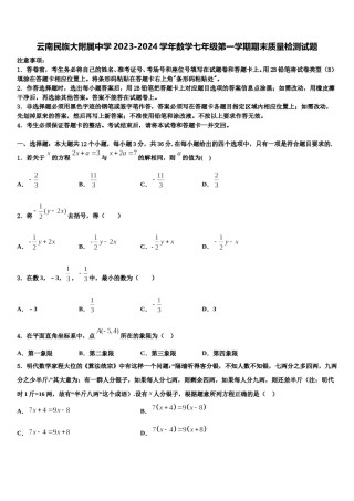 云南民族大附属中学2023-2024学年数学七年级第一学期期末质量检测试题含解析.doc