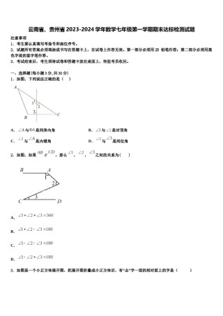 云南省、贵州省2023-2024学年数学七年级第一学期期末达标检测试题含解析.doc
