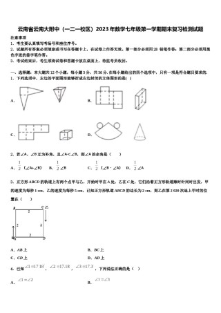 云南省云南大附中（一二一校区）2023年数学七年级第一学期期末复习检测试题含解析.doc