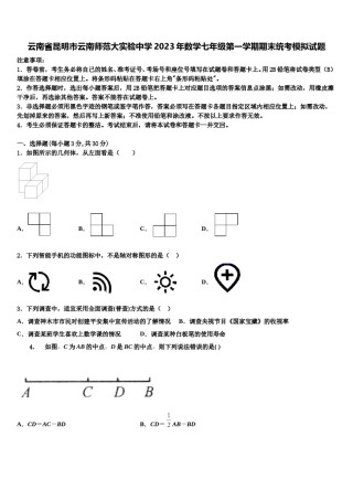 云南省昆明市云南师范大实验中学2023年数学七年级第一学期期末统考模拟试题含解析.doc