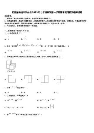云南省曲靖市沾益县2023年七年级数学第一学期期末复习检测模拟试题含解析.doc