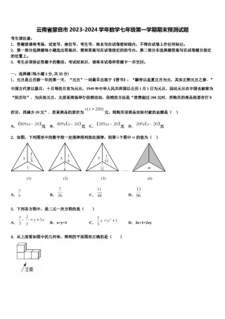 云南省蒙自市2023-2024学年数学七年级第一学期期末预测试题含解析.doc