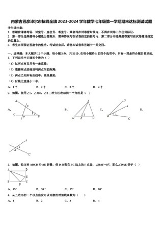 内蒙古巴彦淖尔市杭锦全旗2023-2024学年数学七年级第一学期期末达标测试试题含解析.doc