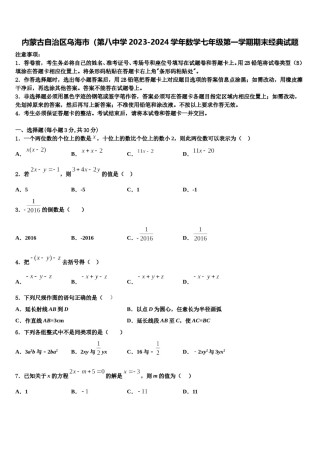 内蒙古自治区乌海市（第八中学2023-2024学年数学七年级第一学期期末经典试题含解析.doc