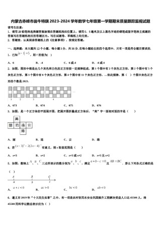 内蒙古赤峰市翁牛特旗2023-2024学年数学七年级第一学期期末质量跟踪监视试题含解析.doc