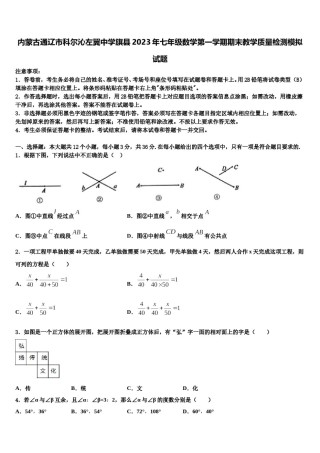 内蒙古通辽市科尔沁左翼中学旗县2023年七年级数学第一学期期末教学质量检测模拟试题含解析.doc