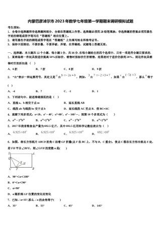 内蒙巴彦淖尔市2023年数学七年级第一学期期末调研模拟试题含解析.doc