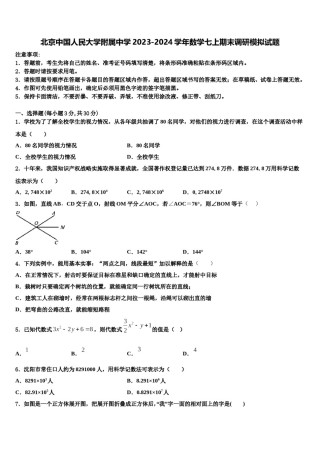 北京中国人民大学附属中学2023-2024学年数学七上期末调研模拟试题含解析.doc