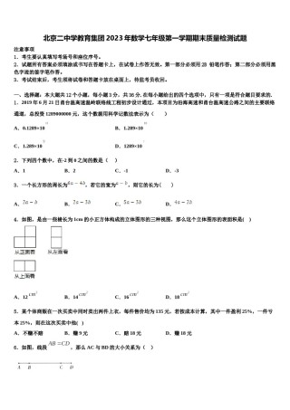北京二中学教育集团2023年数学七年级第一学期期末质量检测试题含解析.doc