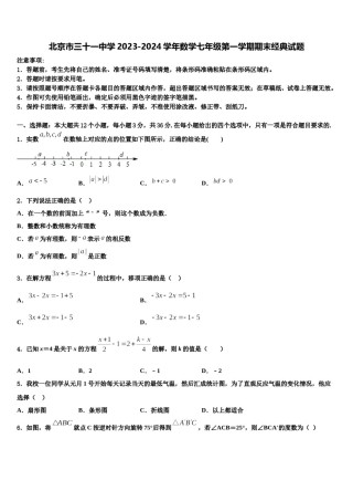 北京市三十一中学2023-2024学年数学七年级第一学期期末经典试题含解析.doc
