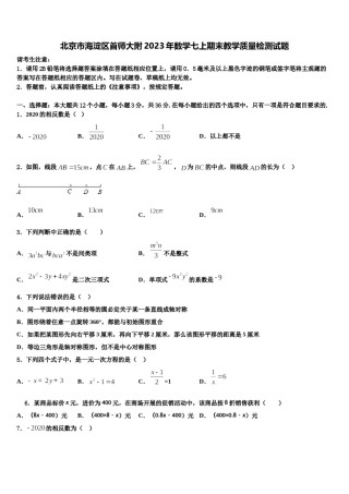 北京市海淀区首师大附2023年数学七上期末教学质量检测试题含解析.doc