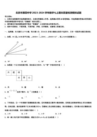 北京市第四中学2023-2024学年数学七上期末质量检测模拟试题含解析.doc