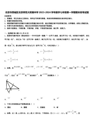 北京市西城区北京师范大附属中学2023-2024学年数学七年级第一学期期末统考试题含解析.doc