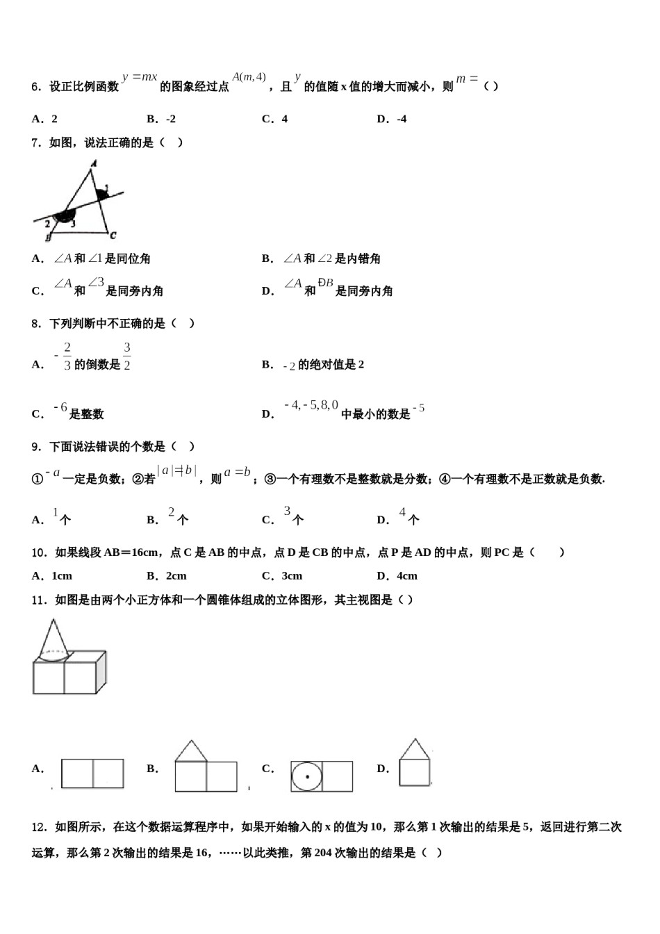 吉林省实验中学2023-2024学年数学七上期末达标检测试题含解析.doc_第2页