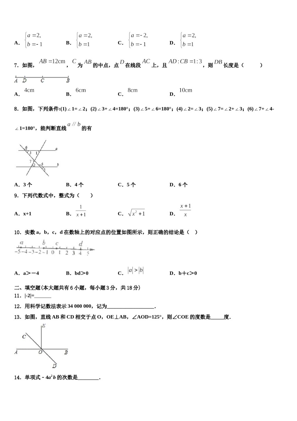吉林省磐石市吉昌中学2023-2024学年数学七年级第一学期期末综合测试试题含解析.doc_第2页