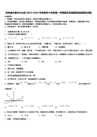 吉林省长春市九台区2023-2024学年数学七年级第一学期期末质量跟踪监视模拟试题含解析.doc