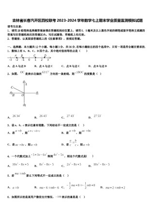 吉林省长春汽开区四校联考2023-2024学年数学七上期末学业质量监测模拟试题含解析.doc