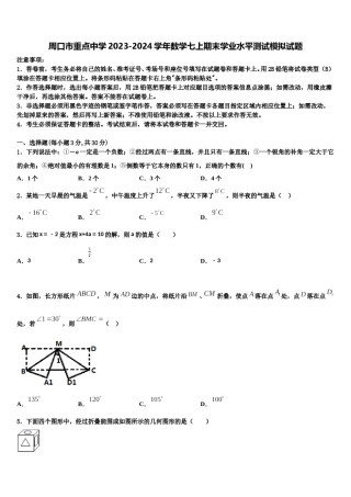 周口市重点中学2023-2024学年数学七上期末学业水平测试模拟试题含解析.doc