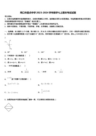 周口市重点中学2023-2024学年数学七上期末考试试题含解析.doc