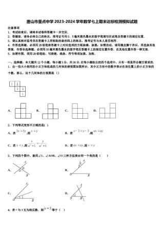唐山市重点中学2023-2024学年数学七上期末达标检测模拟试题含解析.doc