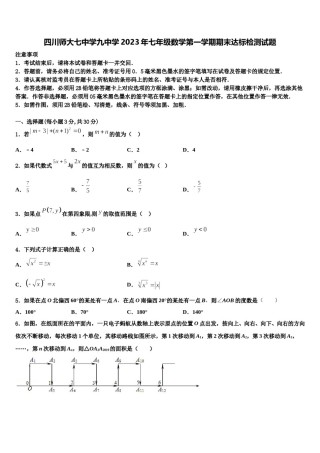 四川师大七中学九中学2023年七年级数学第一学期期末达标检测试题含解析.doc
