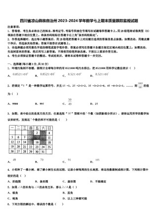四川省凉山彝族自治州2023-2024学年数学七上期末质量跟踪监视试题含解析.doc