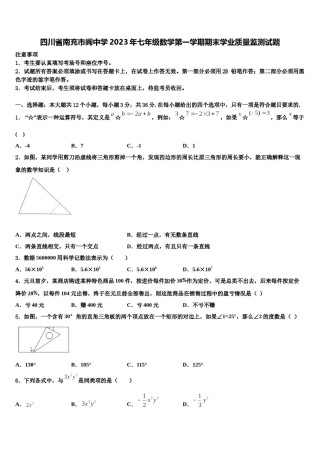 四川省南充市阆中学2023年七年级数学第一学期期末学业质量监测试题含解析.doc