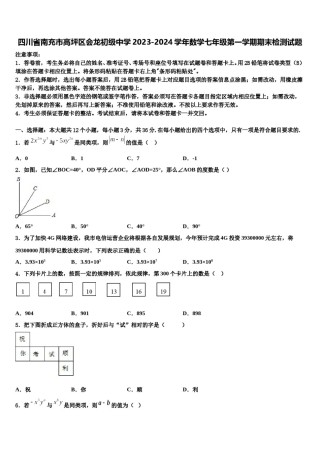 四川省南充市高坪区会龙初级中学2023-2024学年数学七年级第一学期期末检测试题含解析.doc