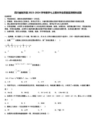 四川省射洪县2023-2024学年数学七上期末学业质量监测模拟试题含解析.doc