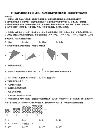 四川省巴中学市恩阳区2023-2024学年数学七年级第一学期期末经典试题含解析.doc