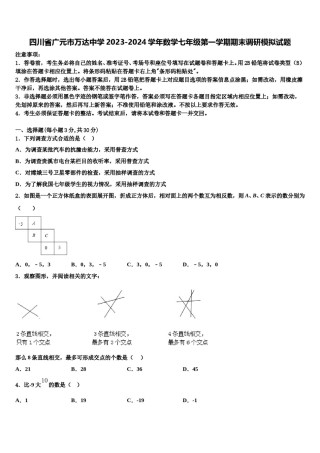 四川省广元市万达中学2023-2024学年数学七年级第一学期期末调研模拟试题含解析.doc