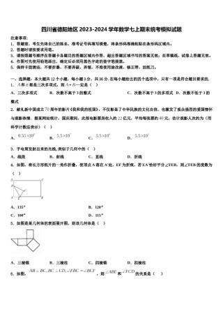 四川省德阳地区2023-2024学年数学七上期末统考模拟试题含解析.doc