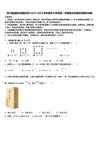 四川省德阳市德阳中学2023-2024学年数学七年级第一学期期末质量检测模拟试题含解析.doc