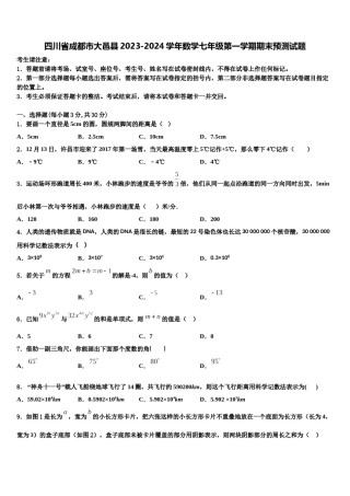 四川省成都市大邑县2023-2024学年数学七年级第一学期期末预测试题含解析.doc