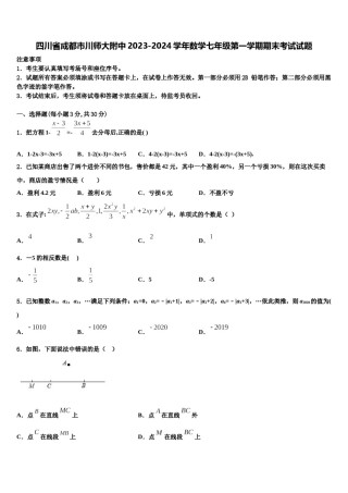 四川省成都市川师大附中2023-2024学年数学七年级第一学期期末考试试题含解析.doc