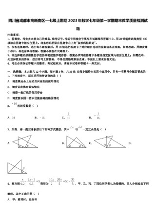 四川省成都市高新南区—七级上期期2023年数学七年级第一学期期末教学质量检测试题含解析.doc
